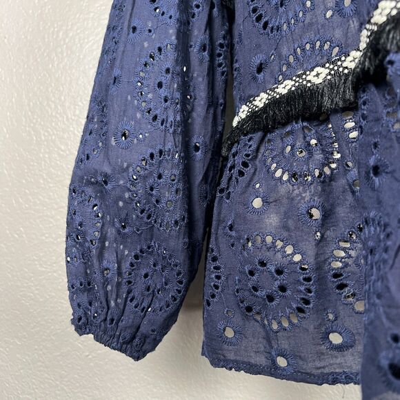 Suzanne Betro Sz L Navy, Black, and White Cutout Open Cardigan Jacket Fringe - Picture 4 of 8